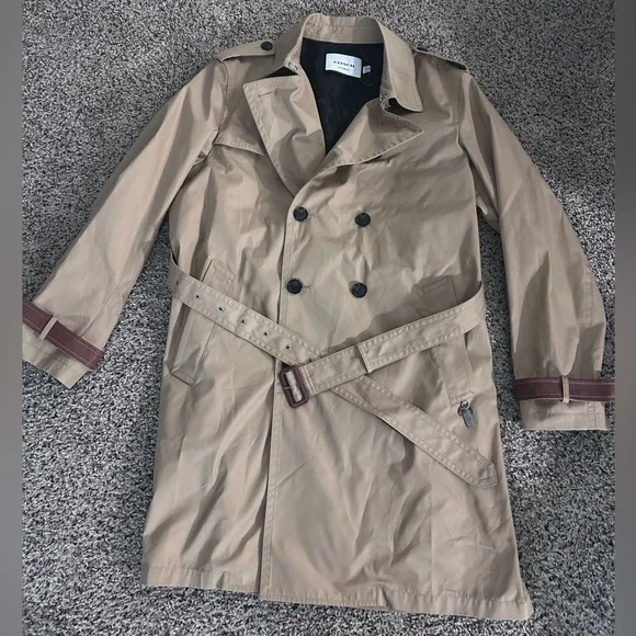 NWT COACH Men’s Trench Coat Khaki Beige Color Size XXL Leather details - Picture 13 of 16
